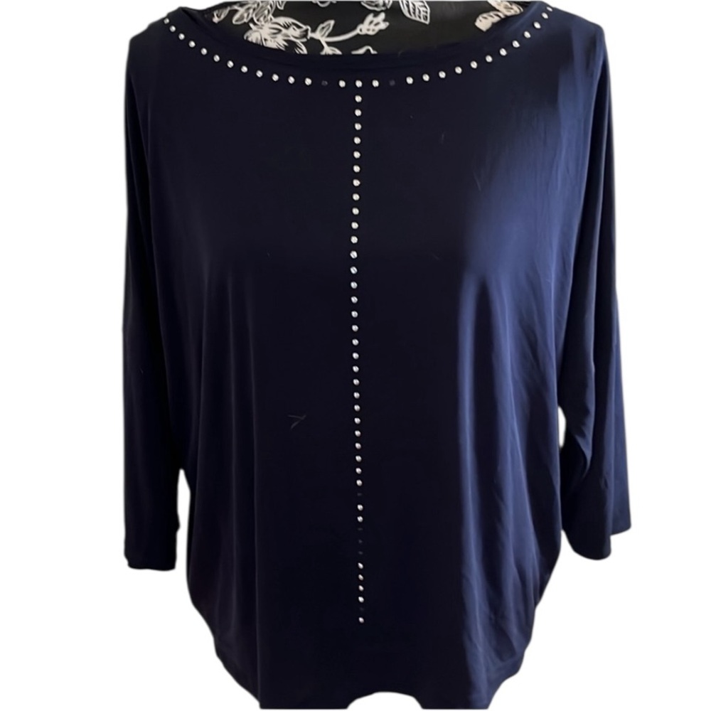 Chico’s size large-XL navy blue top silver accents lined with tank top